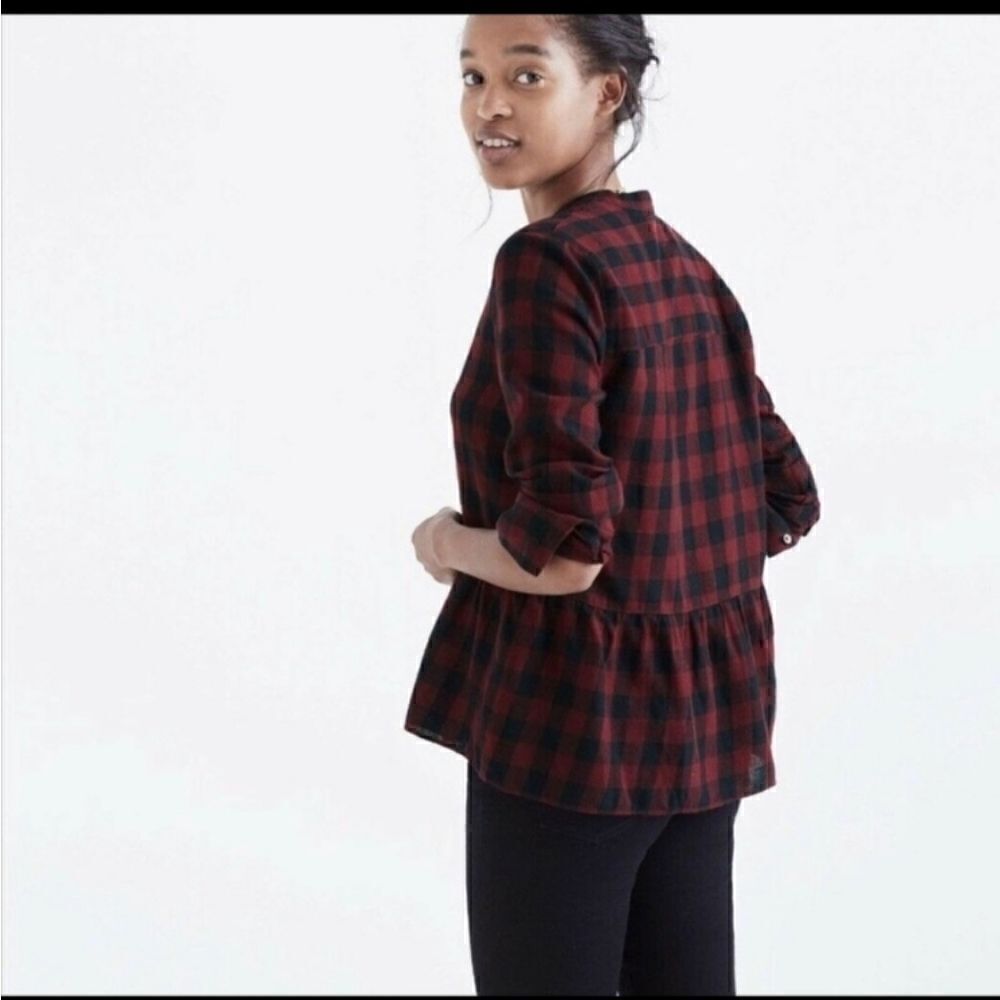 Madewell Peplum Checked Cotton Linen Button Down Shirt - Picture 3 of 13